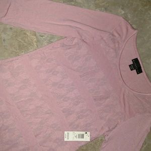 New Pink lace embellished 3/4 sleeve shirt
